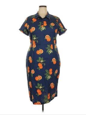 Collectif 🍊 Navy Orange-Print Shirt Dress